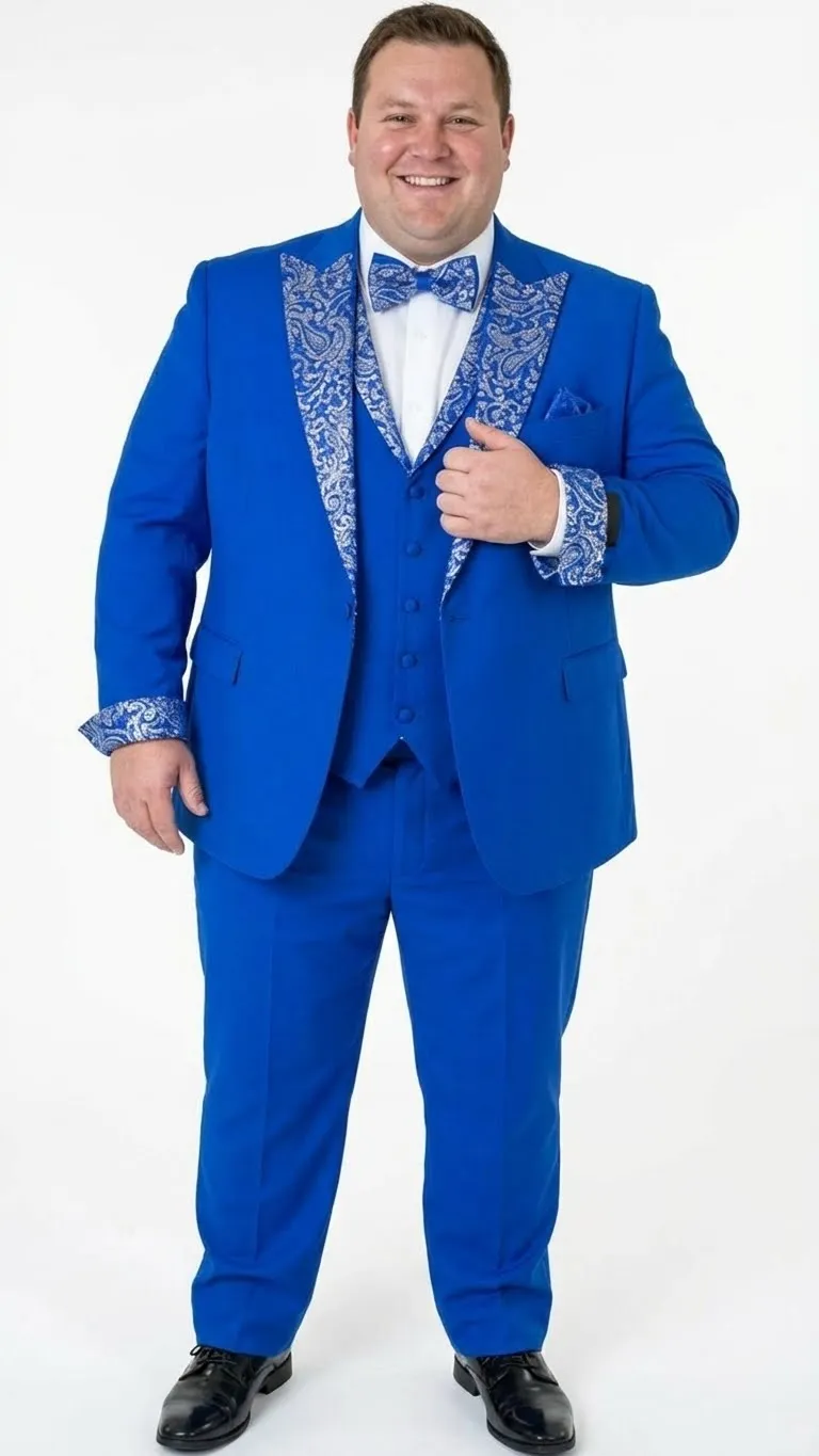 Men’s Bright Royal Blue and White lapel Embellished Tuxedo Suit – 3-Piece Formal Wedding, Prom, and Gala Outfit sold by Alberto Nardoni product image thumbnail 3