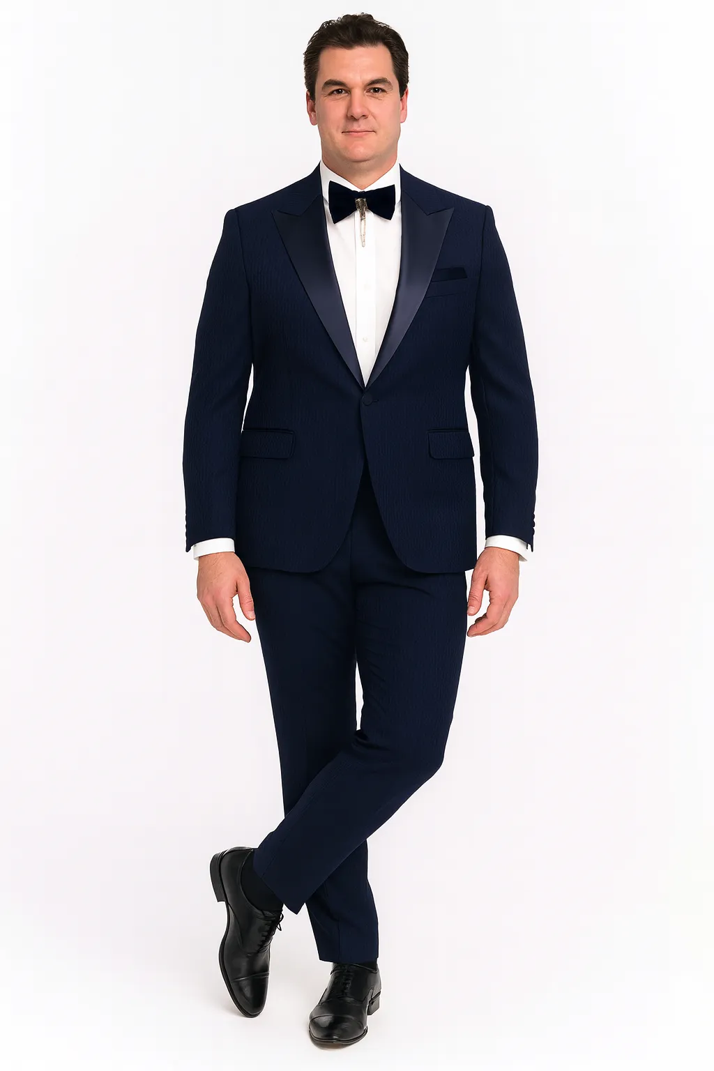 Men’s Navy Blue Tuxedo with Satin Peak Lapel With Matching Color Lapel Sateen – Formal 2 Piece Suits sold by Alberto Nardoni product image thumbnail 5