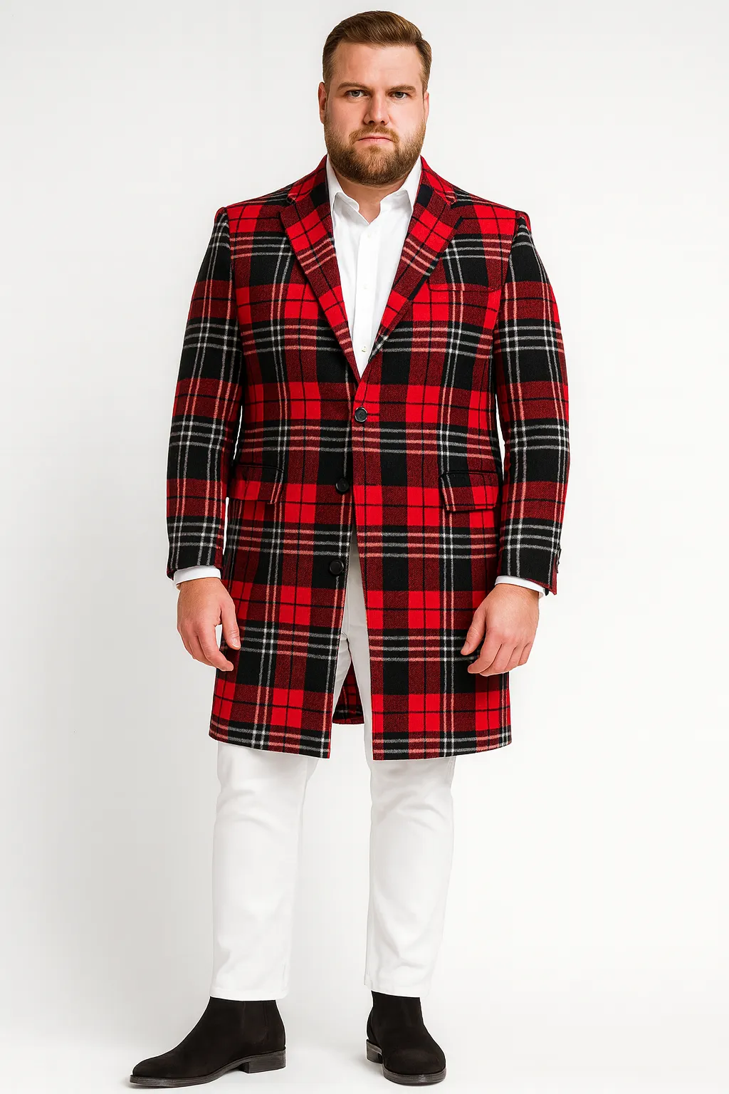 Men’s Red Plaid Wool Overcoat – Classic Tartan Check Long Coat for Stylish Winter Wear sold by Alberto Nardoni product image thumbnail 3