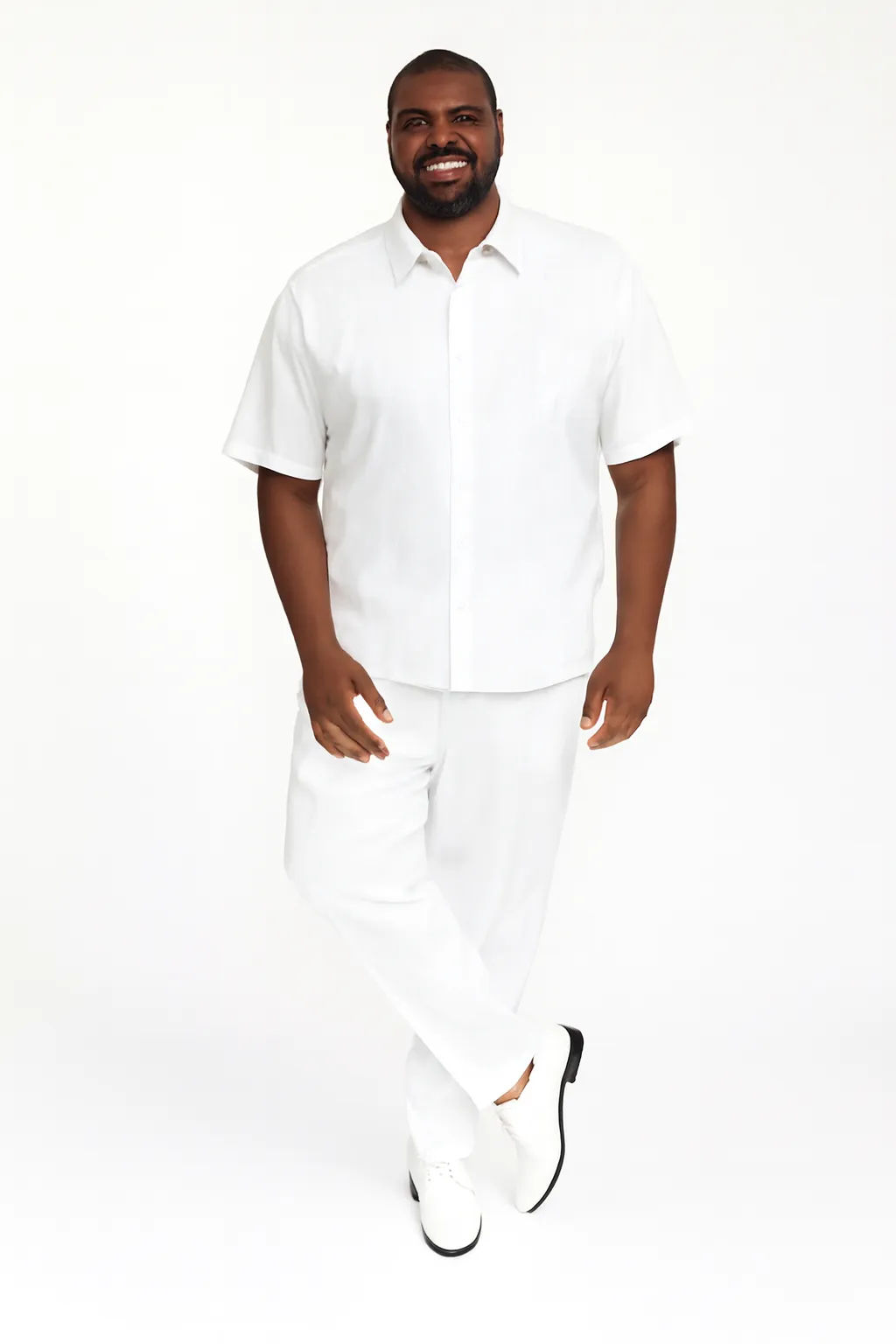 Men’s White Embroidered Guayabera Two-Piece Set – Short Sleeve Shirt and Pants sold by Alberto Nardoni product image thumbnail 5