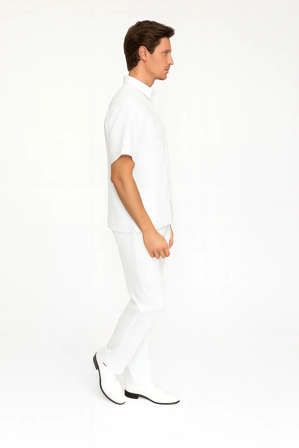 Men’s White Embroidered Guayabera Two-Piece Set – Short Sleeve Shirt and Pants sold by Alberto Nardoni product image thumbnail 3