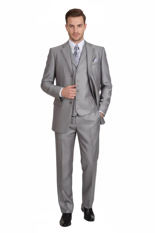 Men’s Light Gray 3-Piece Modern Fit Suit with Vest – Classic Formal Business and Wedding Attire sold by Alberto Nardoni
