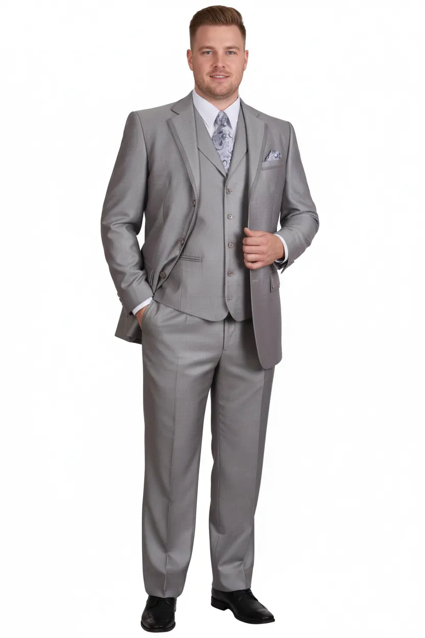 Men’s Light Gray 3-Piece Modern Fit Suit with Vest – Classic Formal Business and Wedding Attire sold by Alberto Nardoni product image thumbnail 5