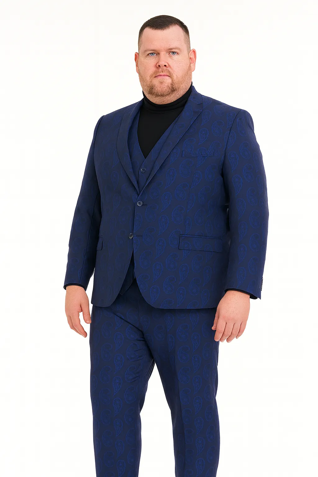 Men’s Sapphire Blue Paisley 3-Piece Suit – Slim Fit Designer Tuxedo Set for Weddings and Formal Events in Cobalt Blue Color sold by Alberto Nardoni product image thumbnail 5