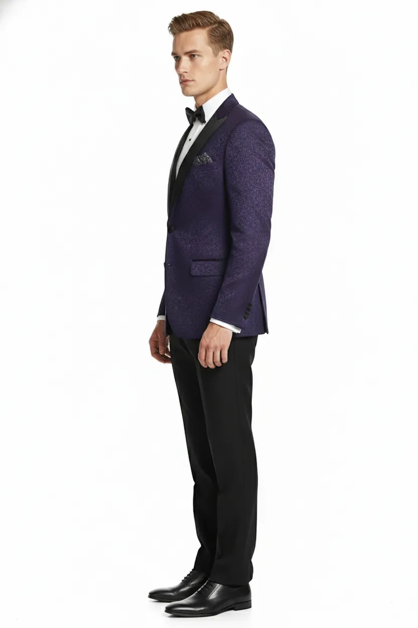 Mens Purple Paisley Tuxedo Jacket Ultra Slim Fit Dinner Blazer with Black Satin Peak Lapel sold by Alberto Nardoni product image thumbnail 3