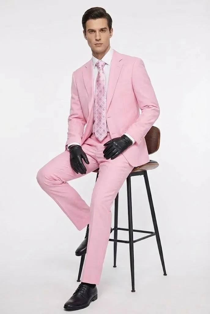 Mens Pink Two-Piece Suit Classic Fit Formal Jacket and Tailored Pants sold by Alberto Nardoni product image thumbnail 4