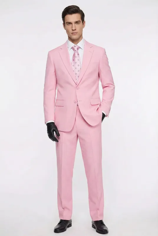 Mens Pink Two-Piece Suit Classic Fit Formal Jacket and Tailored Pants made by Alberto Nardoni