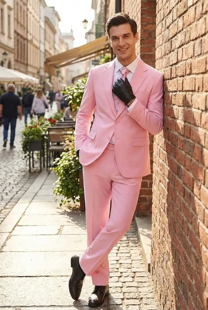Mens Pink Two-Piece Suit Classic Fit Formal Jacket and Tailored Pants sold by Alberto Nardoni product image thumbnail 5