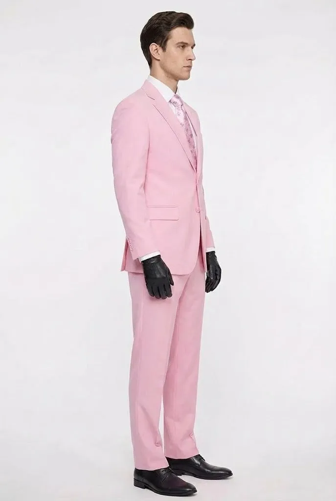 Mens Pink Two-Piece Suit Classic Fit Formal Jacket and Tailored Pants sold by Alberto Nardoni product image thumbnail 2