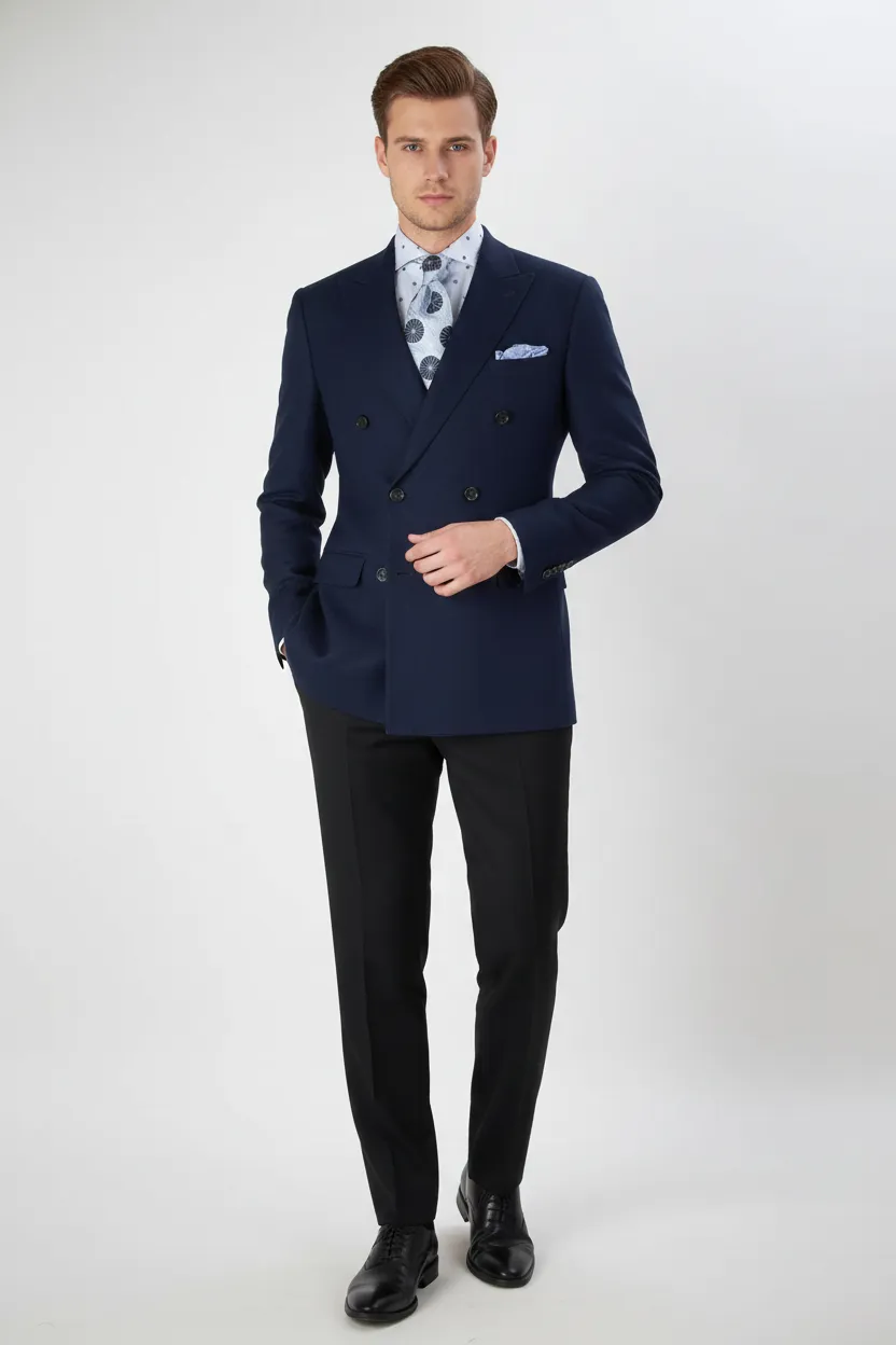 Men’s Navy Blue Double-Breasted Blazer - Suit Jacket – Premium Tailored Fit Formal Wedding and Business Sport Coat sold by Alberto Nardoni