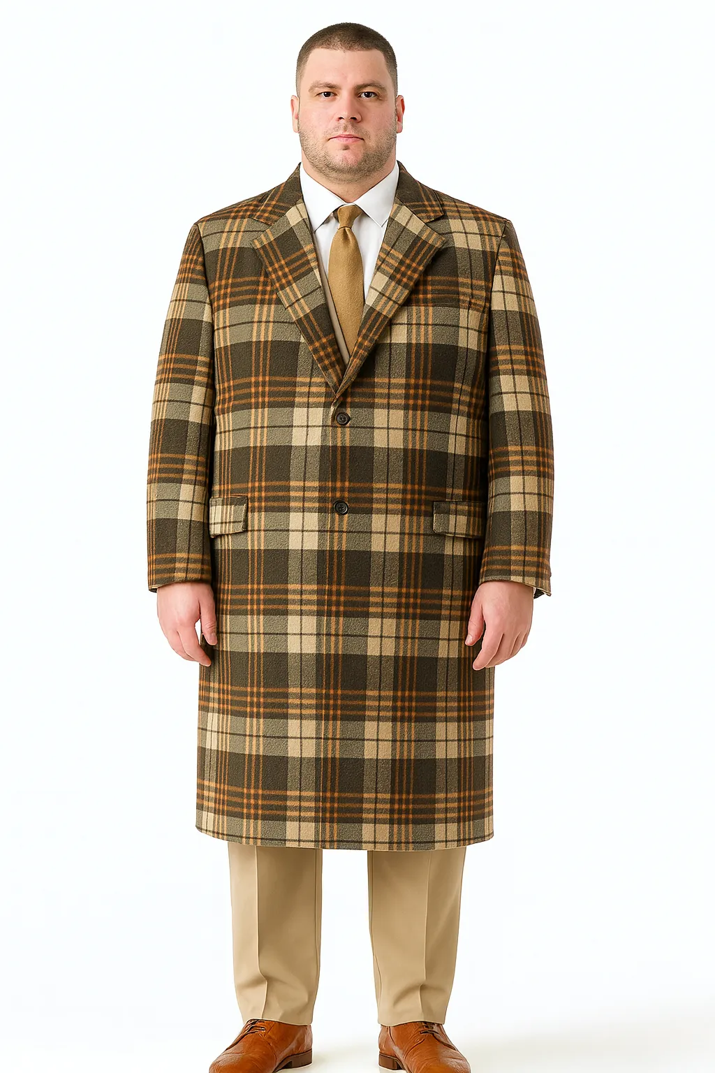 Mens Vintage Plaid Overcoat Wool Fabric Classic Retro Long Coat in Brown And Camel and Beige Color sold by Alberto Nardoni product image thumbnail 5