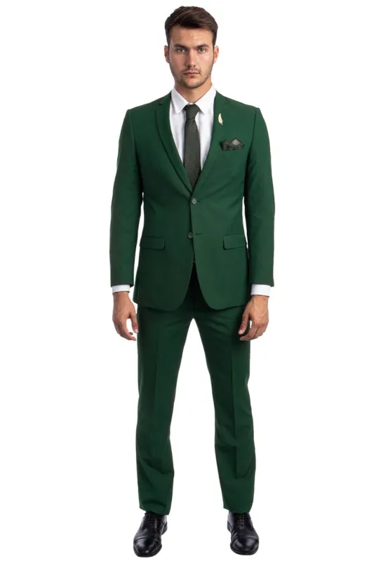 Hunter Green Men's Slim Fit 2 Button Wedding Suit - Basic Style sold by Alberto Nardoni