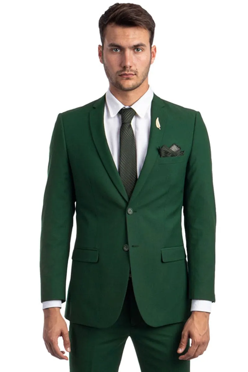 Hunter Green Men's Slim Fit 2 Button Wedding Suit - Basic Style sold by Alberto Nardoni product image thumbnail 2