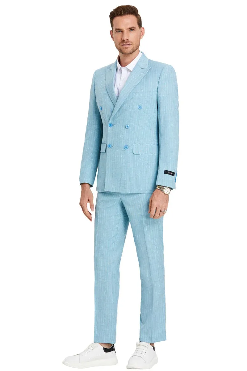 "Men's Slim Fit Double Breasted Pastel Teal Blue Summer Suit" sold by Alberto Nardoni product image thumbnail 2
