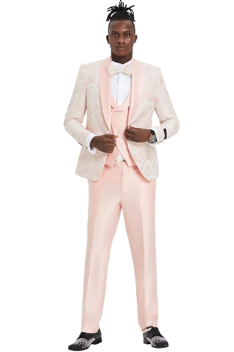 "Men's Pink Paisley Prom 2025 Tuxedo - One Button Vested Shawl Lapel" sold by Alberto Nardoni product image thumbnail 2