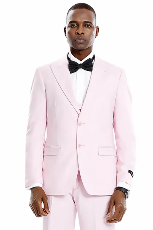 "Men's Pink Wedding & Prom 2025 Suit - Two Button Vested Peak Lapel" sold by Alberto Nardoni