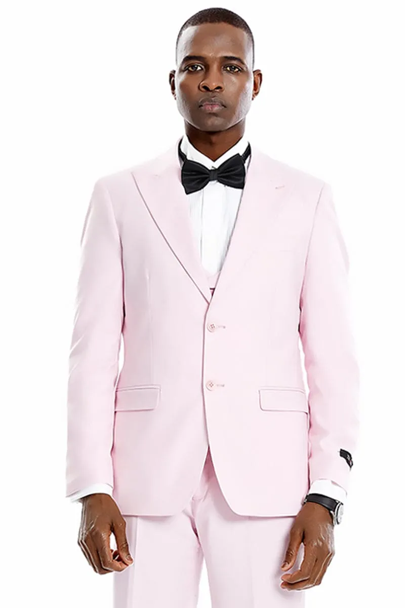 "Men's Pink Wedding & Prom 2025 Suit - Two Button Vested Peak Lapel" sold by Alberto Nardoni