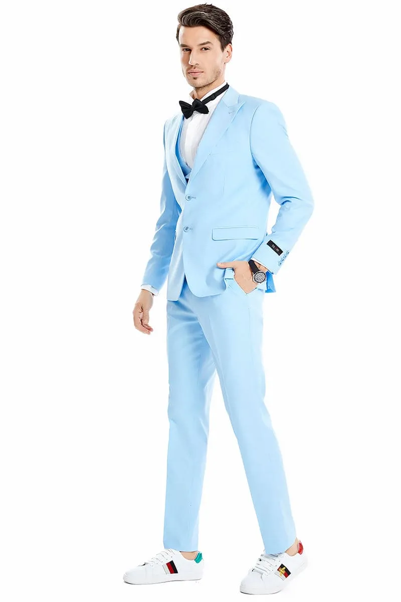 "Sky Blue Men's Wedding & Prom 2026 Suit - Two Button Vested Peak Lapel" sold by Alberto Nardoni product image thumbnail 2