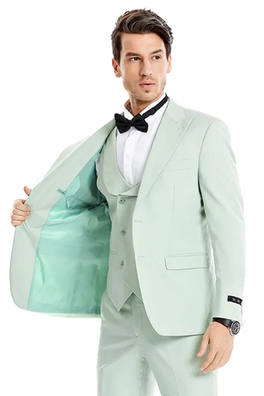 "Mint Green Men's Wedding & Prom 2025 Suit - Two Button Vested Peak Lapel" sold by Alberto Nardoni