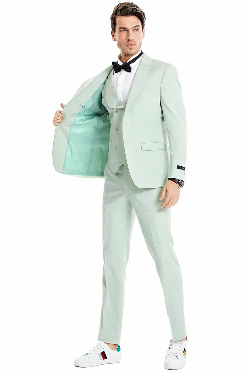 "Mint Green Men's Wedding & Prom 2025 Suit - Two Button Vested Peak Lapel" sold by Alberto Nardoni product image thumbnail 2