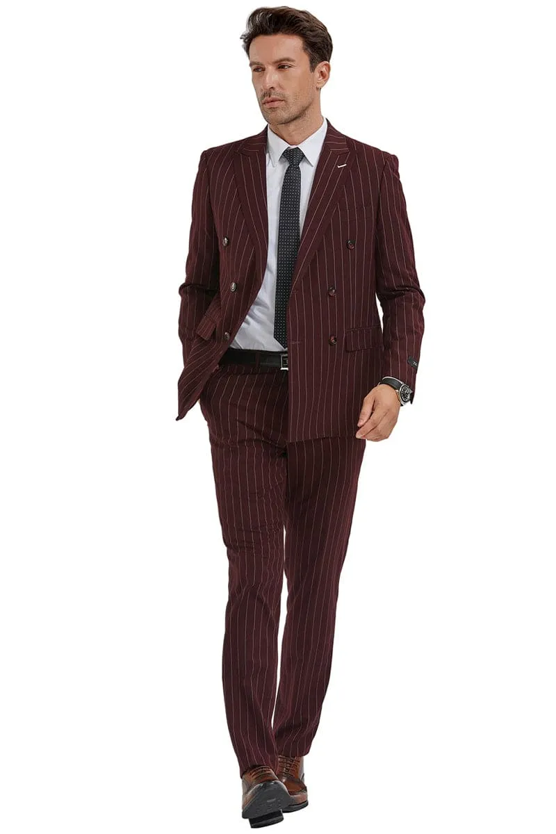 "Burgundy Men's Slim Fit Double Breasted Pinstripe Gangster Suit" sold by Alberto Nardoni product image thumbnail 2