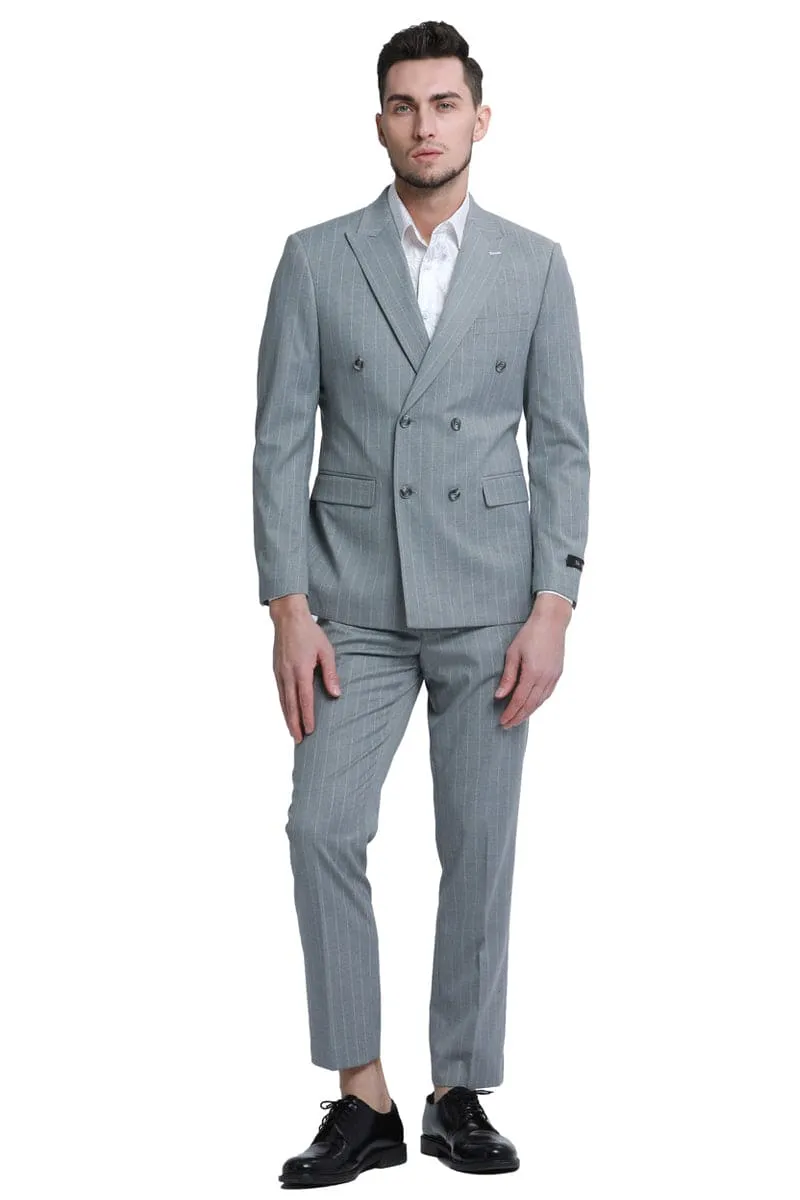Grey Pinstripe Men's Slim Fit Double Breasted Gangster Suit sold by Alberto Nardoni product image thumbnail 2
