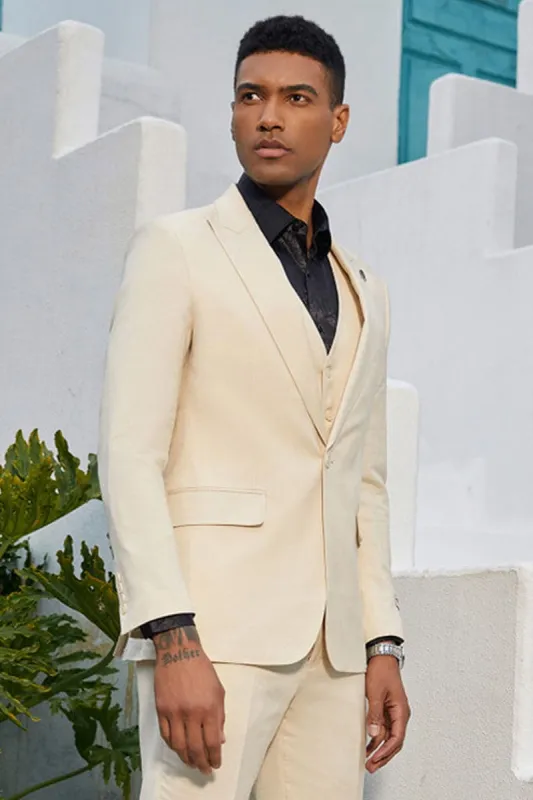 "Sharkskin Slim Fit Wedding Suit: Men's Double Breasted Vest in Tan" sold by Alberto Nardoni