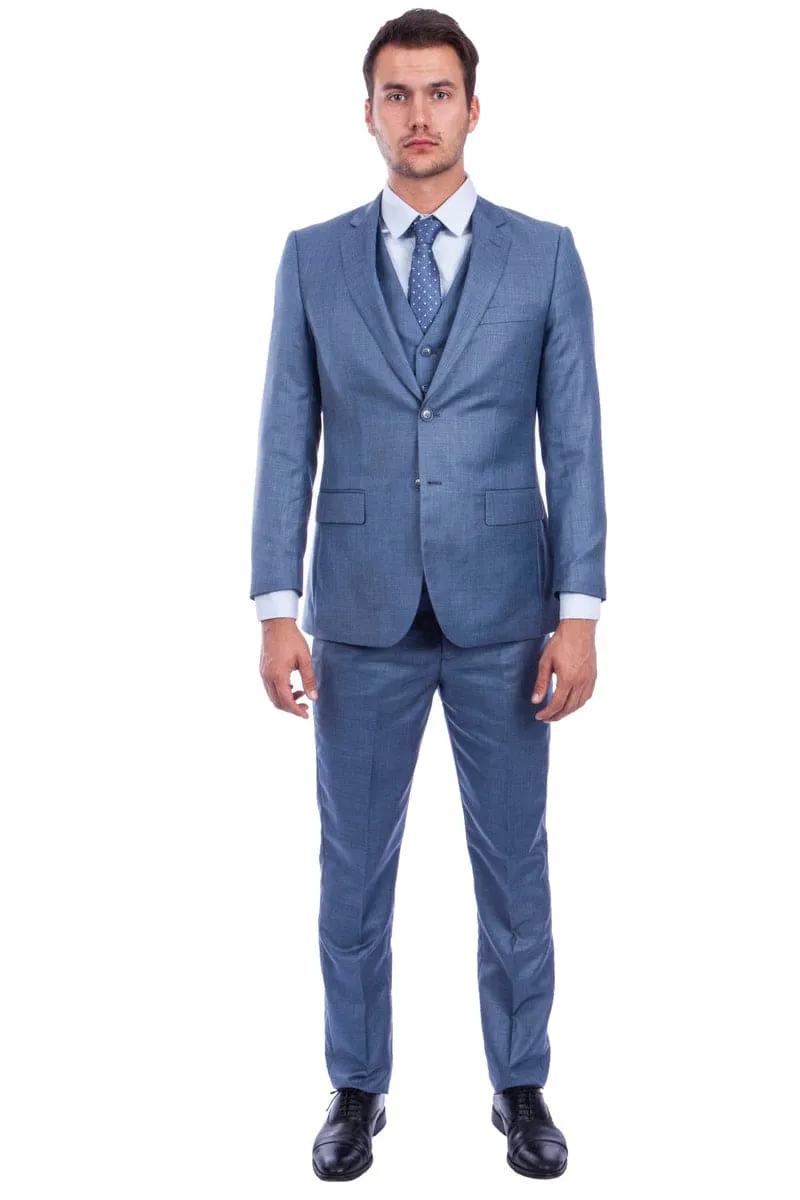 "Ocean Blue Sharkskin Wedding & Business Suit - Men's Two Button Hybrid Fit Vested" sold by Alberto Nardoni product image thumbnail 2