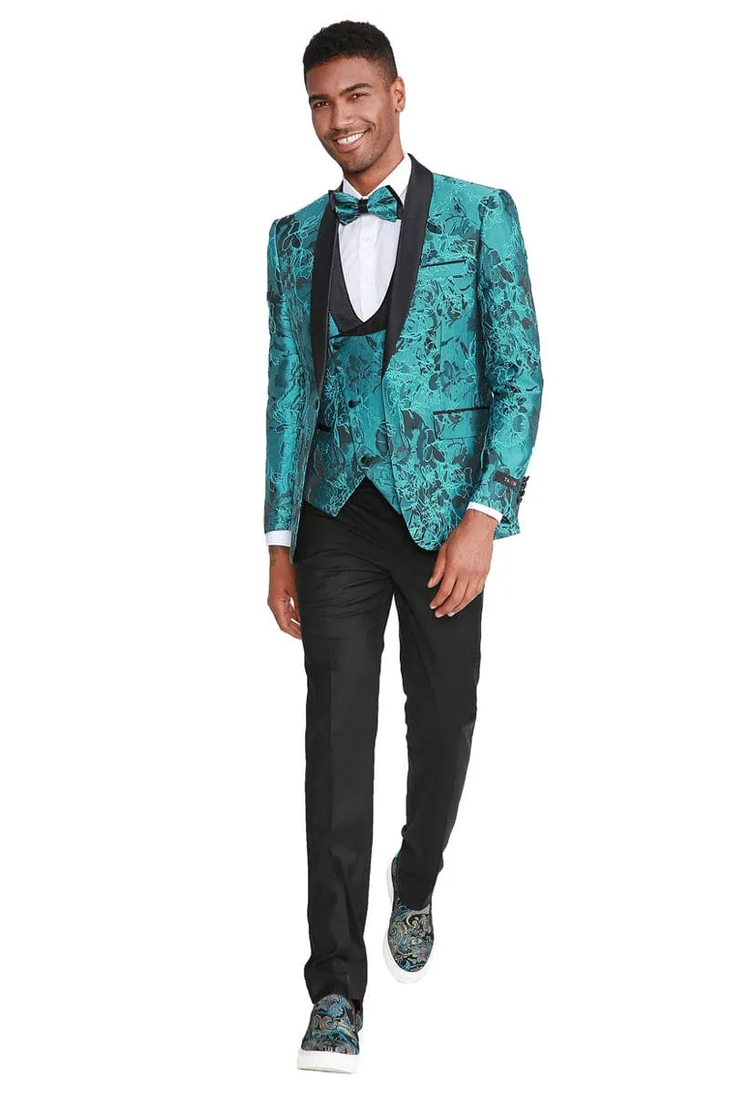 Turquoise Men's Slim Fit Prom 2025 Tuxedo with Paisley Shawl Lapel sold by Alberto Nardoni product image thumbnail 2
