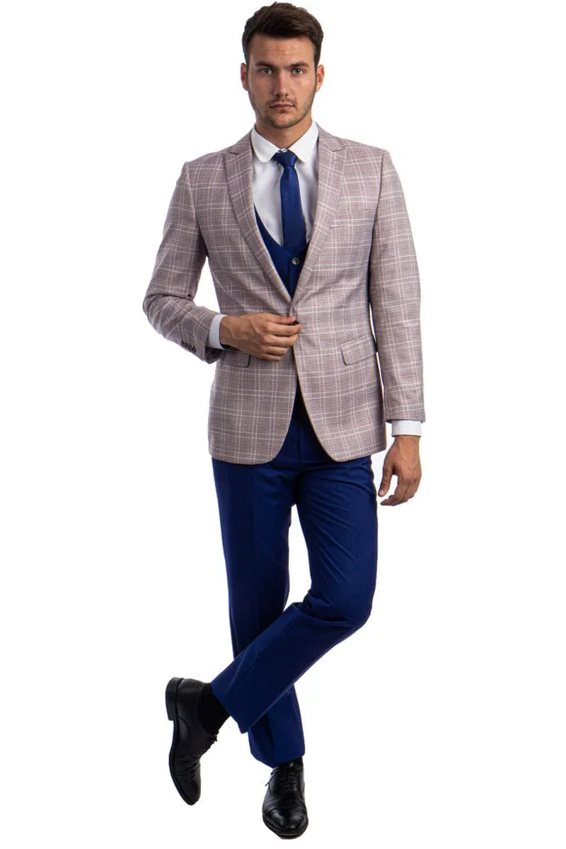 "Peak Lapel Pink Glen Plaid Men's Suit with Double Breasted Vest" sold by Alberto Nardoni product image thumbnail 2