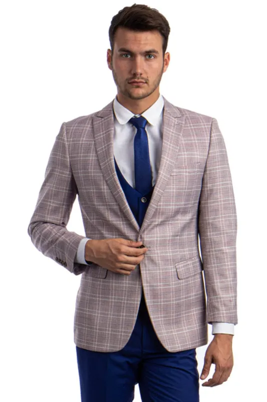 "Peak Lapel Pink Glen Plaid Men's Suit with Double Breasted Vest" sold by Alberto Nardoni