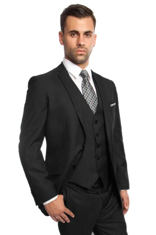 "Black Sharkskin Men's Business Suit - Two Button Vested Style" sold by Alberto Nardoni