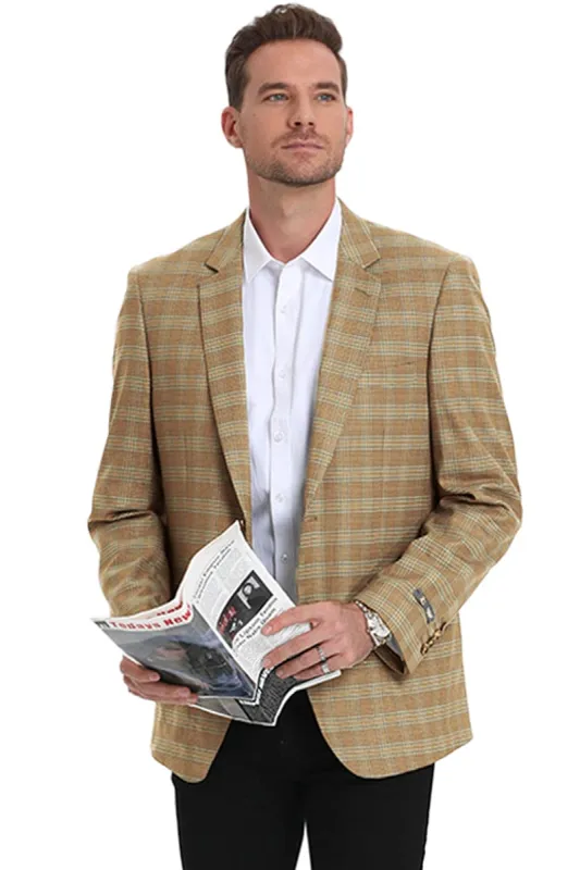 "Double Windowpane Sport Coat for Men - Business Casual Two Button in Camel & Teal" sold by Alberto Nardoni