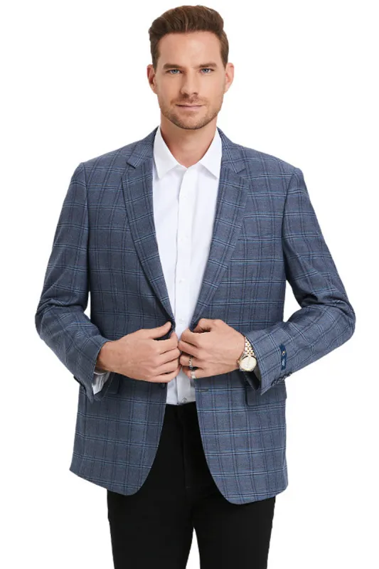 "Men's Business Casual Double Windowpane Sport Coat - Light Blue, Two Button" sold by Alberto Nardoni