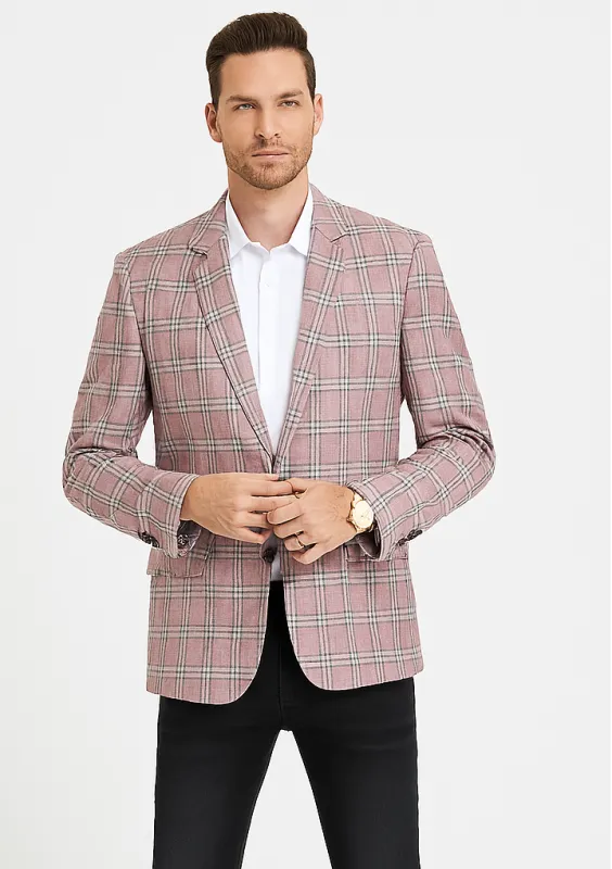 "Rose Pink Double Windowpane Sport Coat - Men's Two Button Business Casual" sold by Alberto Nardoni