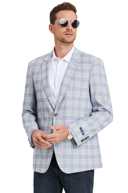 "Glen Plaid Men's Business Casual Sports Coat - Two Button, Grey & Blue" sold by Alberto Nardoni