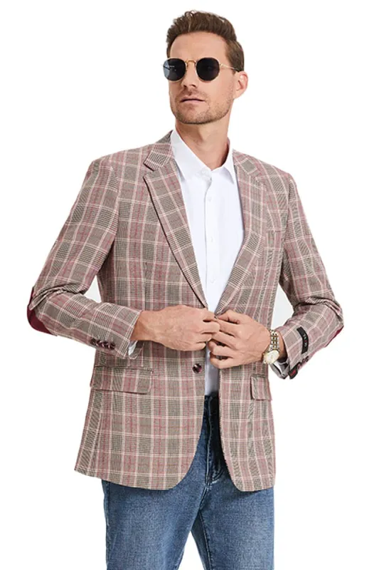 Burgundy Glen Plaid Men's Slim Fit Business Casual Sport Coat sold by Alberto Nardoni