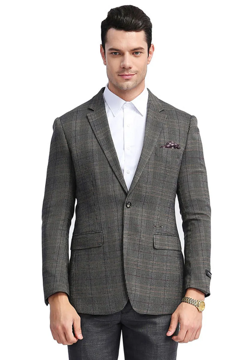 "Glen Plaid Men's Slim Fit Sport Coat - Charcoal Grey Two Button" sold by Alberto Nardoni
