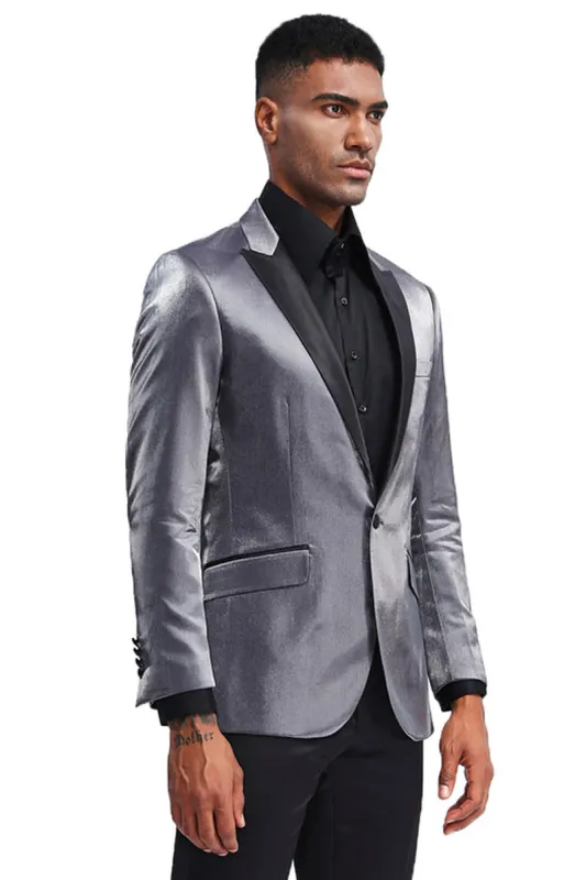 "Slim Fit Men's Satin Tuxedo Jacket for Prom 2025 & Wedding - Charcoal Grey" sold by Alberto Nardoni