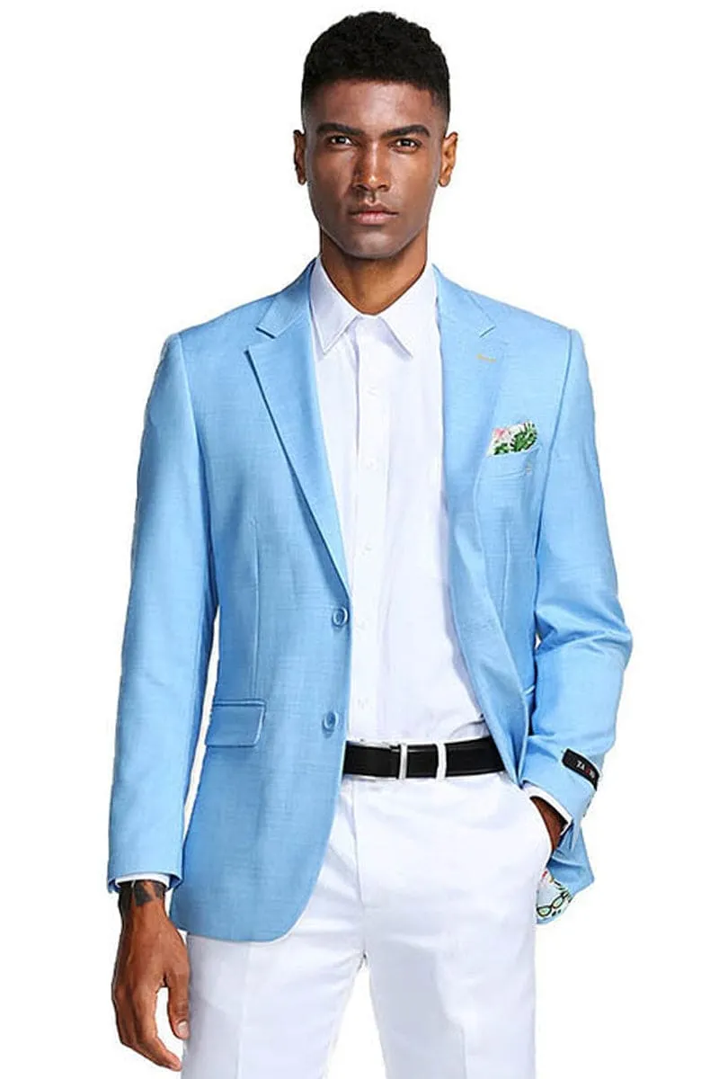 "Sky Blue Men's Slim Fit Linen Summer Blazer - Two Button Style" sold by Alberto Nardoni