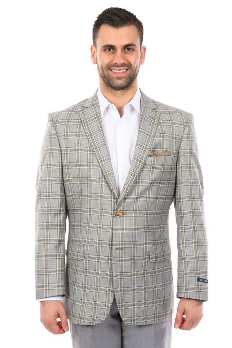 "Windowpane Plaid Sport Coat for Men - Grey & Khaki Two Button" sold by Alberto Nardoni