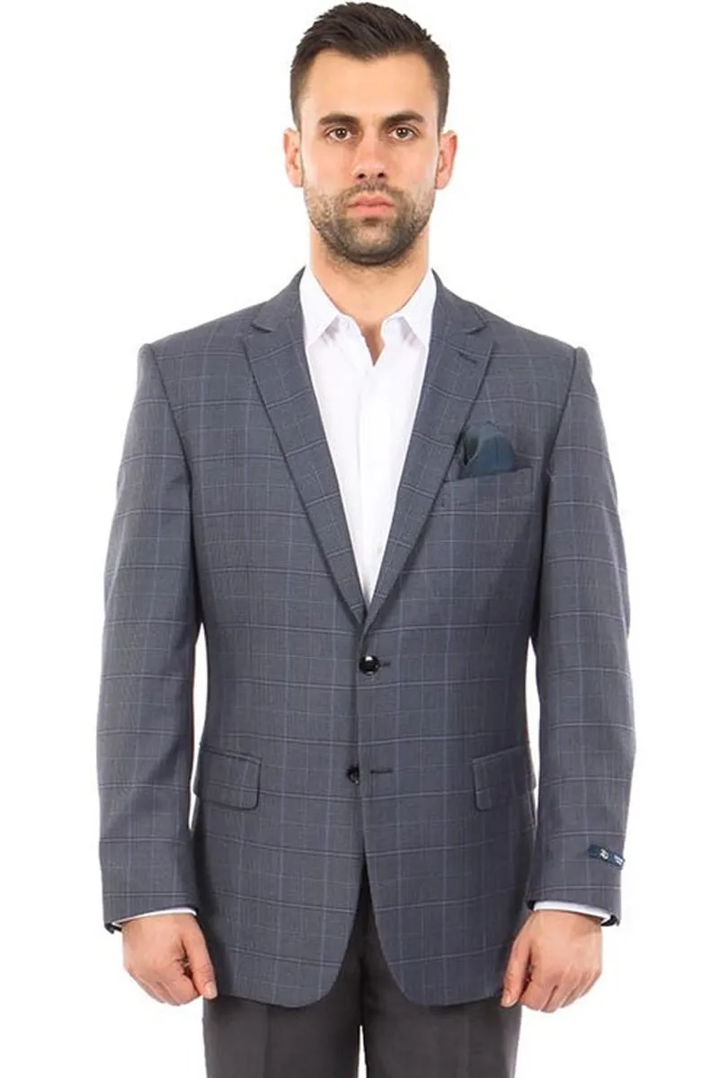 "Blue Grey Windowpane Plaid Men's Sport Coat - Two Button Style" sold by Alberto Nardoni