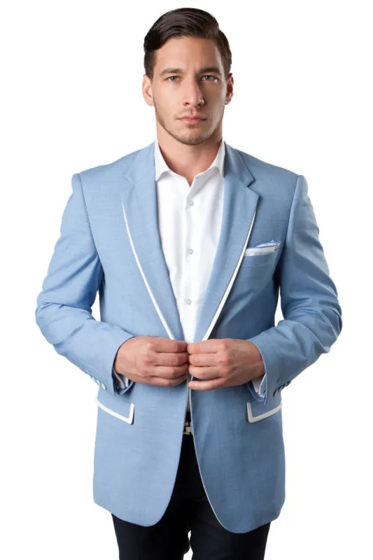 "Sky Blue Men's Summer Blazer - One Button with White Trim" sold by Alberto Nardoni
