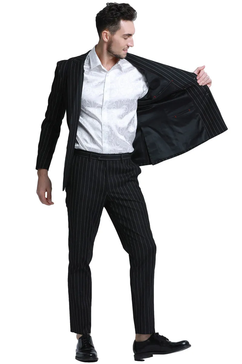 "Men's Slim Fit Pinstripe Suit - Double Breasted Black Gangster Style" sold by Alberto Nardoni product image thumbnail 3