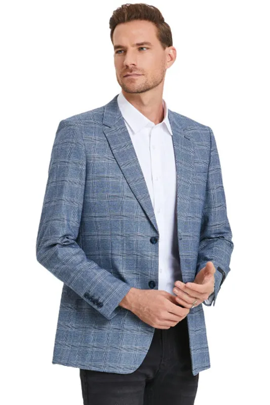 Slim Fit Men's Business Casual Plaid Sport Coat - Light Blue sold by Alberto Nardoni