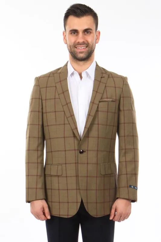 "Bronze Windowpane Plaid Sport Coat for Men - Two Button Style" sold by Alberto Nardoni