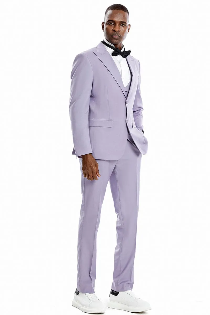 "Lavender Men's Wedding & Prom 2025 Suit - Two Button Vested Peak Lapel" sold by Alberto Nardoni product image thumbnail 2
