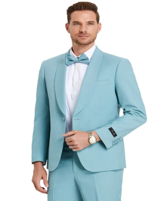 "Aqua Blue Men's Wedding Suit - One Button Shawl Lapel Dinner Jacket" sold by Alberto Nardoni