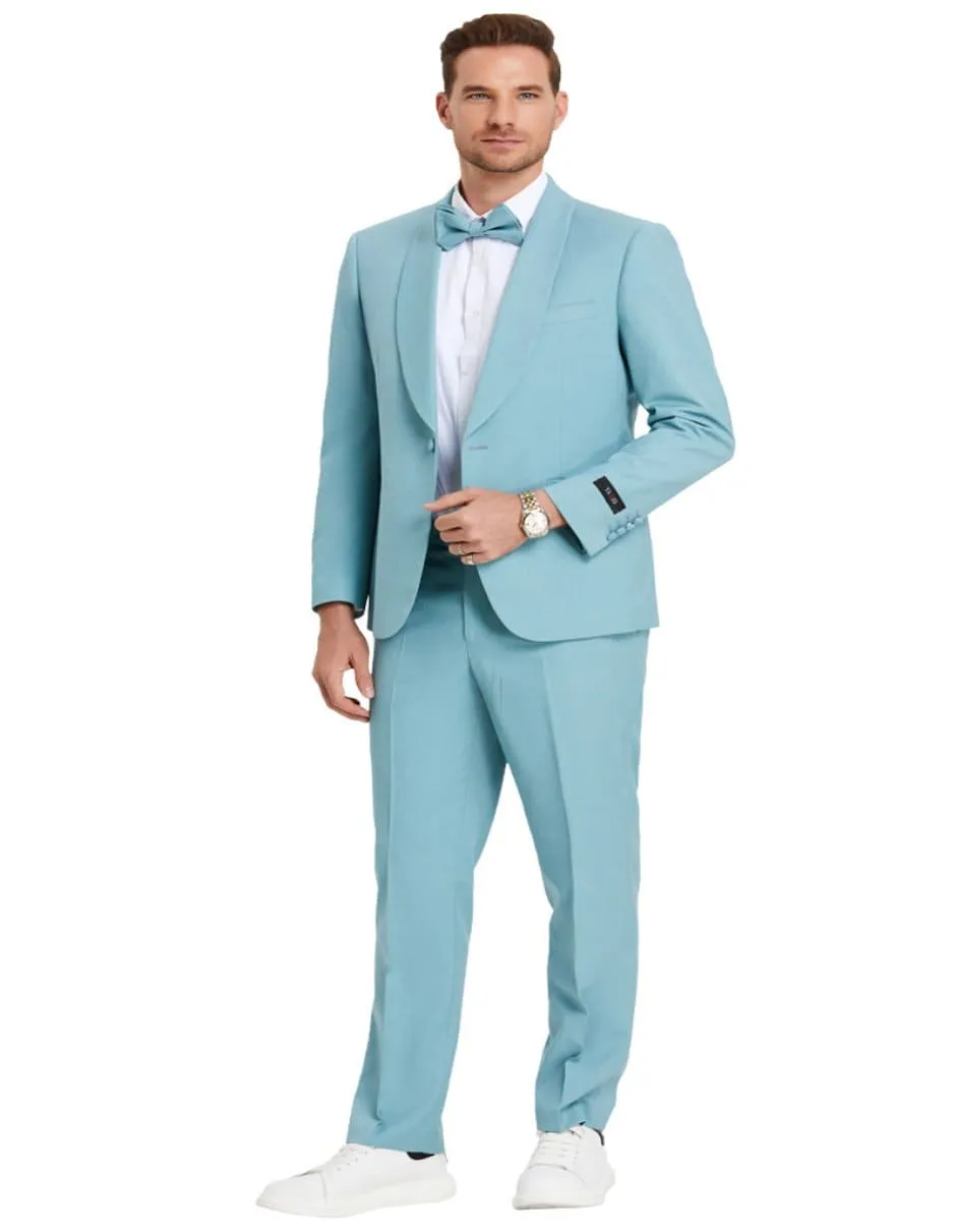"Aqua Blue Men's Wedding Suit - One Button Shawl Lapel Dinner Jacket" sold by Alberto Nardoni product image thumbnail 2