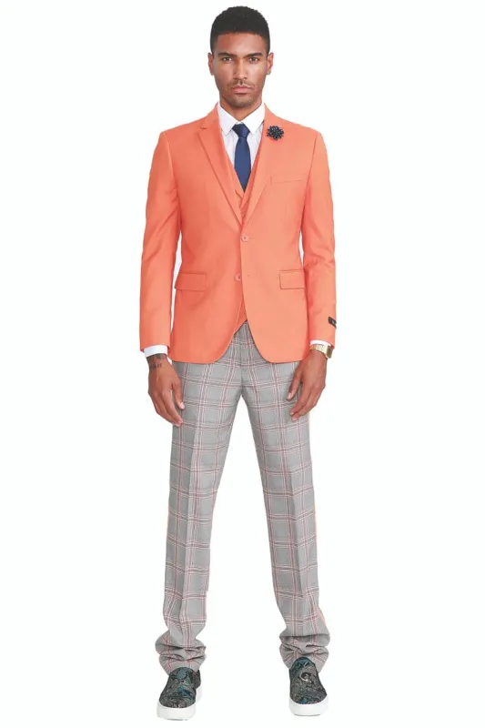 "Orange Men's Summer Suit   Plaid Pants - Two Button Vested Style" sold by Alberto Nardoni